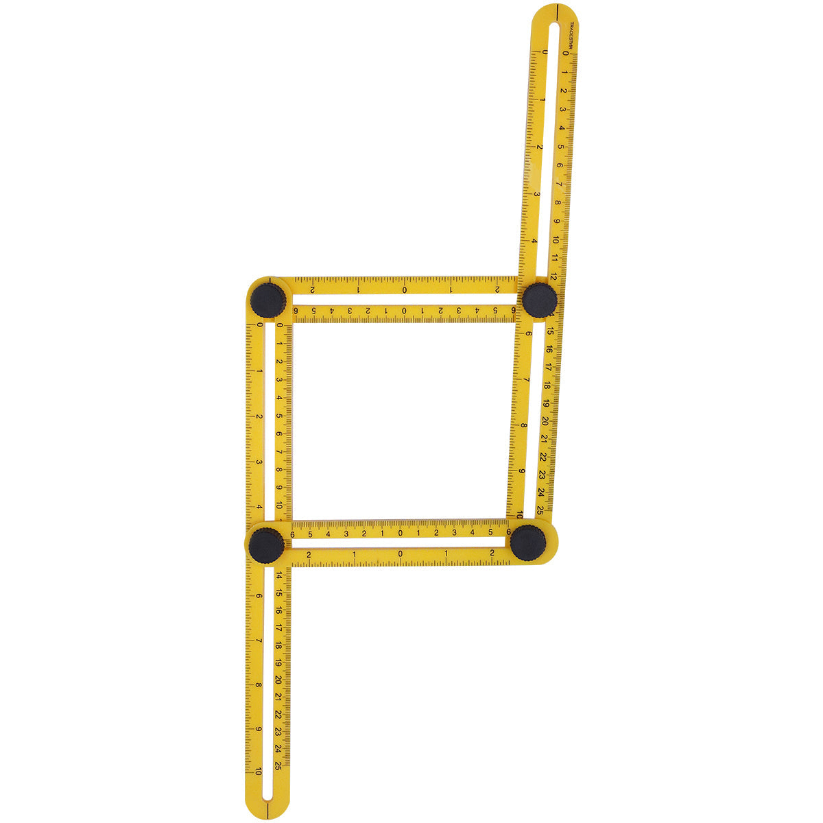 Esquadro plástico ajustável Tradestar 250x120mm para marcação, medição e nivelamento. Ferramenta amarela com escala métrica, ideal para construção civil, marcenaria e carpintaria. Permite ajuste de ângulos e transferências de medidas precisas.