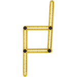 Esquadro plástico ajustável Tradestar 250x120mm para marcação, medição e nivelamento. Ferramenta amarela com escala métrica, ideal para construção civil, marcenaria e carpintaria. Permite ajuste de ângulos e transferências de medidas precisas.