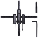 Furador Circular Ajustável Bailarina Tradestar para madeira, plástico e gesso. Ferramenta de corte com diâmetro ajustável de 30 a 120mm, ideal para carpinteiros e marceneiros. Inclui chave e broca central.