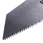 Detalhe da lâmina de serrote para corte drywall Tradestar de 14 polegadas em aço, mostrando os dentes afiados para cortes precisos em gesso e materiais similares. Ferramenta essencial para instaladores e profissionais da construção civil.