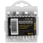 Bits Ponteira Dupla Parafus 65mm PH2 Philips Fenda 1/4" Tradestar Pro - Jogo com 10 bits de aço S2, pontas magnéticas, ideal para parafusadeiras e uso profissional em marcenaria, carpintaria e construção civil. Alta durabilidade e precisão.