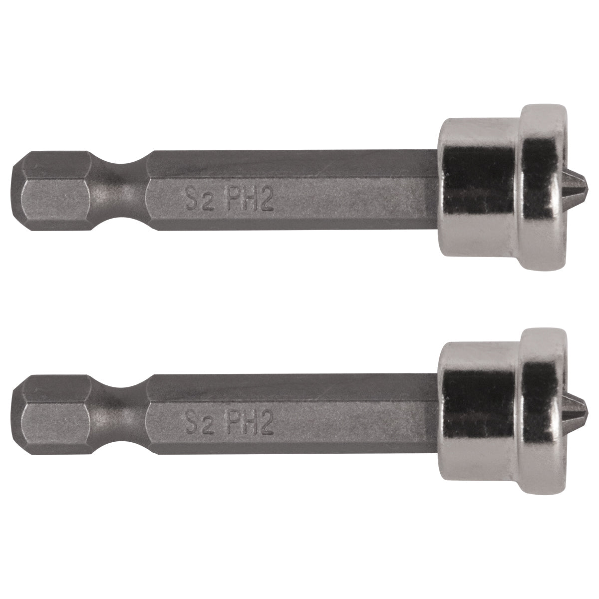 Jogo de Bits 1/4" Phillips PH2 com Limitador 50mm - 2 unidades Tradestar para parafusadeira. Pontas de aço S2 para drywall, com encaixe sextavado e limitador para controle de profundidade. Ideal para instalações precisas e acabamento perfeito.