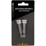 Jogo de Bits 1/4" Phillips PH2 com Limitador 50mm Tradestar para Drywall - 2 unidades. Pontas para parafusadeira com encaixe sextavado, aço S2, ideal para controle de profundidade e acabamento perfeito em instalações de drywall.
