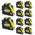 Kit com 10 Trenas Profissionais Emborrachadas Tradestar 5m x 19mm. Ferramentas de medição com fita de aço, 3 travas, corpo emborrachado e presilha para cinto. Ideal para construção civil, marcenaria e uso geral.