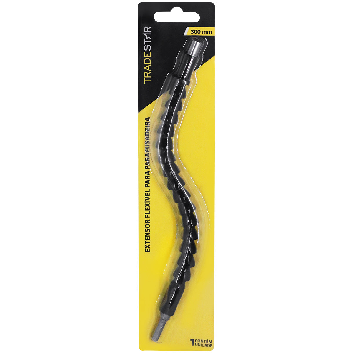 Cabo Extensor Flexível Para Parafusadeira 1/4 Tradestar - 300mm. Extensor flexível para parafusadeiras, ideal para áreas de difícil acesso. Possui ponta magnética e conexão de 1/4. Ferramenta para montadores, técnicos e profissionais da construção.