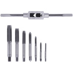 Jogo de Machos com Vira Macho 8 Peças Profissional Cromo Vanádio Tradestar - Ferramenta para criação de roscas internas em furos, com machos de diferentes diâmetros (M3 a M12) e vira macho incluso. Ideal para mecânicos, torneiros e usinagem.