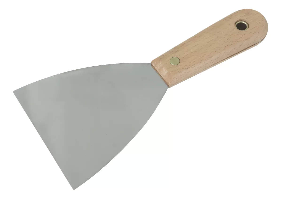 Kit 5 Espátula 10 cm Aço Inox Multiuso para Chapa Gesso Drywall - Ferramentas Tradestar para aplicação precisa em drywall, gesso e diversas superfícies. Lâminas de aço inox resistentes e cabos de madeira ergonômicos. Ideal para profissionais e projetos DIY.