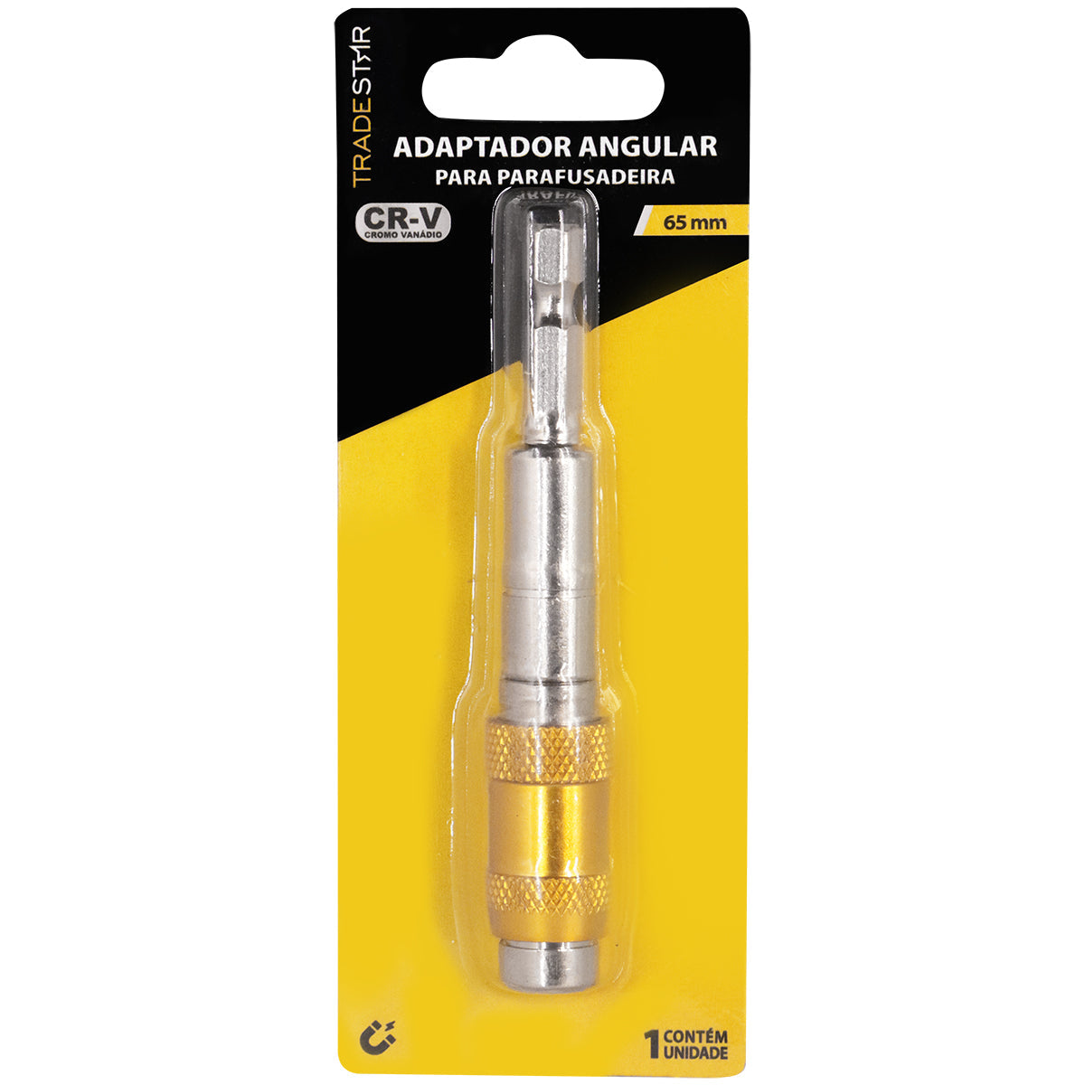 Adaptador Angular 90º 1/4 Ponta Magnética Tradestar para Parafusadeira - Ideal para locais de difícil acesso, facilita a instalação de parafusos. Conexão sextavada, ponta magnética e ângulo de 90º. Produto original, com garantia e envio imediato.