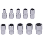 Jogo de soquetes sextavados de 1/4" (12 peças) em aço cromo vanádio (CRV) para chave catraca reversível, tamanhos 4mm a 13mm. Ferramenta ideal para mecânicos e oficinas.