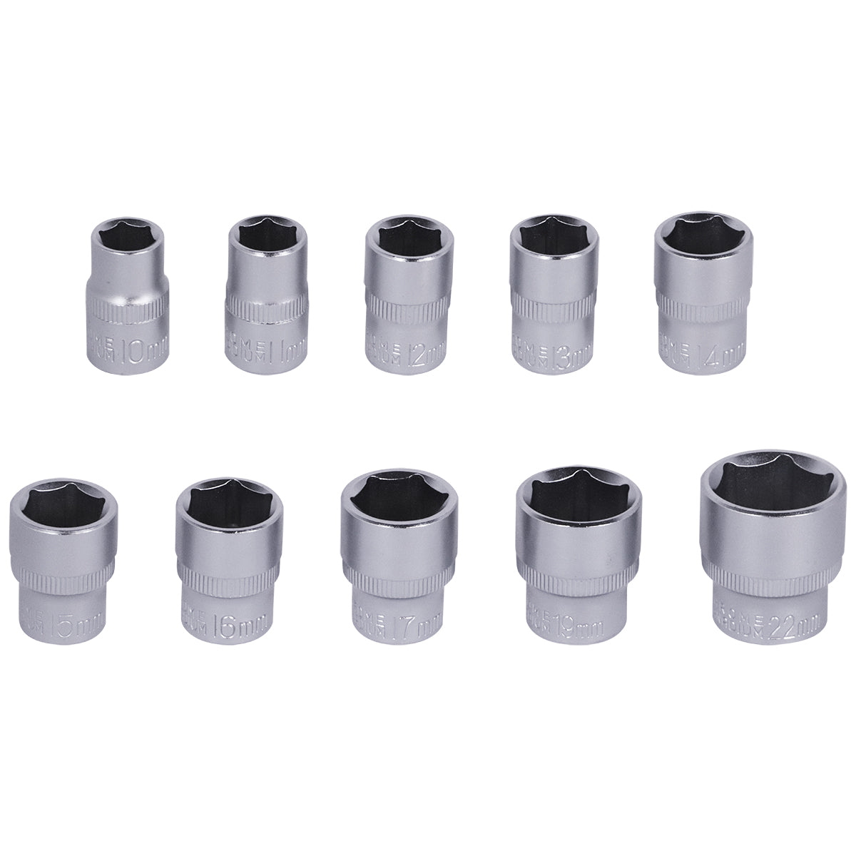 Jogo de Soquetes 10 a 22 MM para Chave Catraca Reversível Encaixe 1/2 Pro Tradestar. Soquetes de aço cromo vanádio (CRV) para mecânica, manutenção e indústria. Ferramenta de alta resistência e precisão.