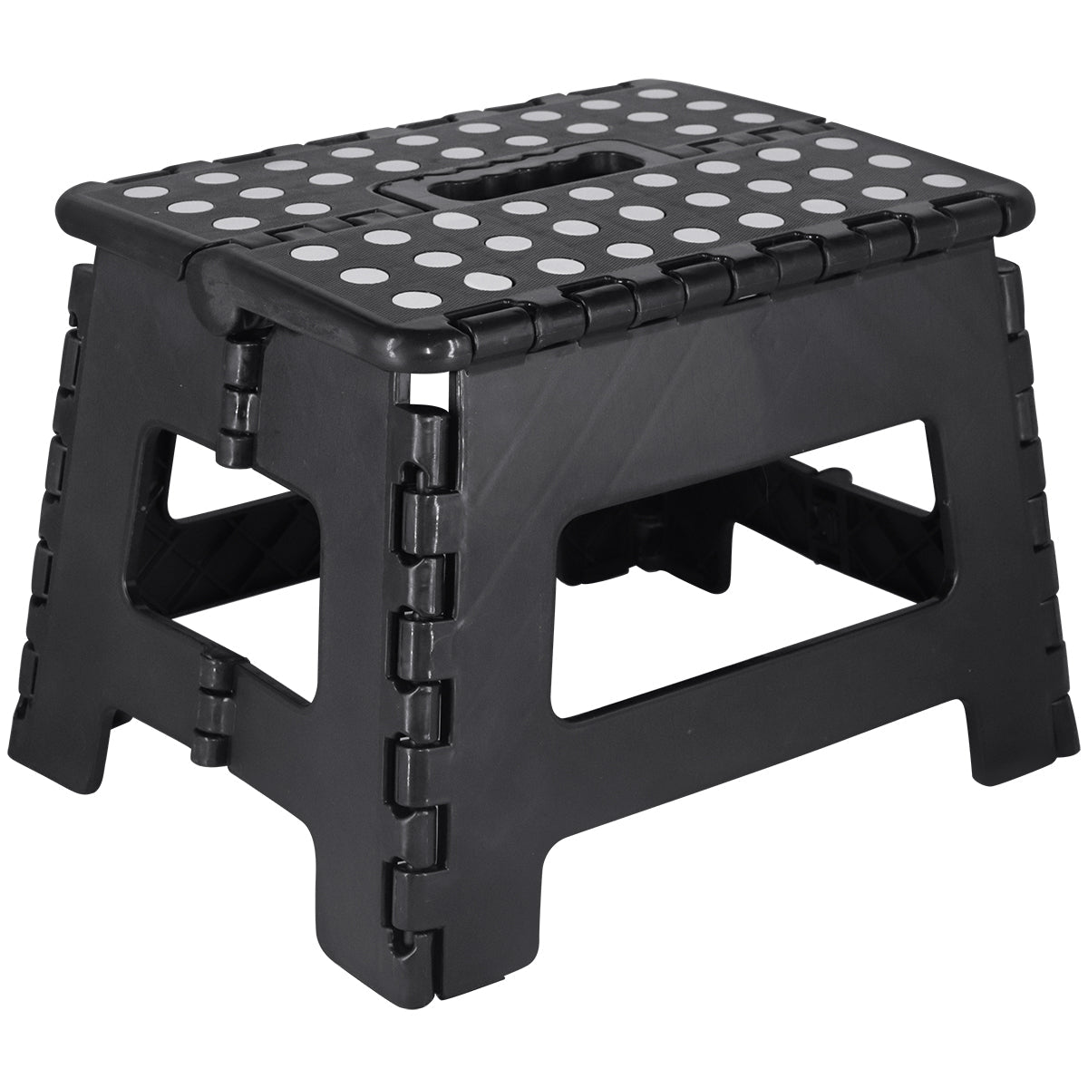 Banqueta Plástica Banquinho Multiuso Portátil Dobrável Preta Tradestar - Banquinho preto dobrável de plástico resistente, ideal para uso doméstico, camping e atividades ao ar livre. Compacta e leve, com alça para fácil transporte e armazenamento. Perfeita para eventos externos e uso diário.