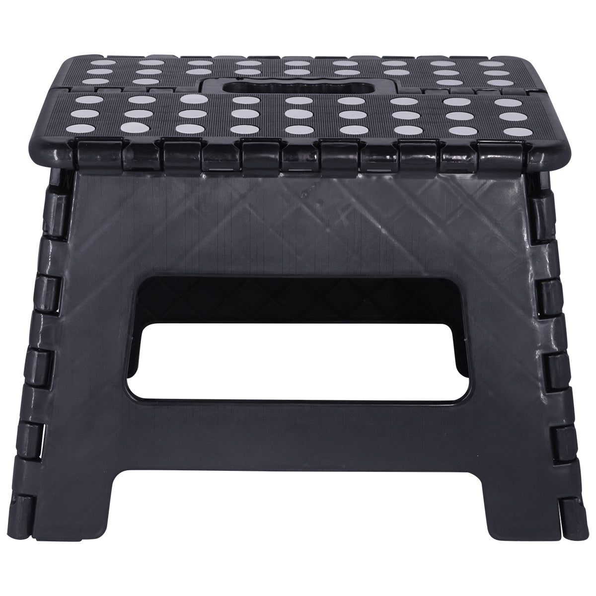 Banqueta Plástica Dobrável Preta Multiuso 22cm - Banquinho portátil ideal para casa, camping e atividades ao ar livre. Feita de plástico resistente, fácil de transportar e armazenar. Tradestar.