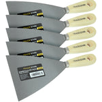 Kit 5 Espátulas Tradestar 12cm Aço com Cabo de Madeira para Gesso, Massa Corrida e Drywall. Ferramentas multiuso para construção e reforma.