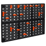 Painel Porta Ferramentas 24 Ganchos Organizador Para Casa - Painel preto modular com ganchos laranja para organizar ferramentas em oficinas e garagens. Solução prática e eficiente para organização.