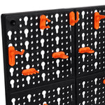 Painel porta ferramentas preto com 24 ganchos laranja, organizador para casa, oficina ou garagem. Ideal para organizar ferramentas e otimizar espaço.