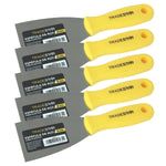 Kit 5 espátulas multiuso de 6 cm com cabo amarelo, ideal para pintor, gesso e drywall. Ferramenta de aço Tradestar para aplicação de massa, tinta e acabamento. Kit de espátulas para construção e artesanato.