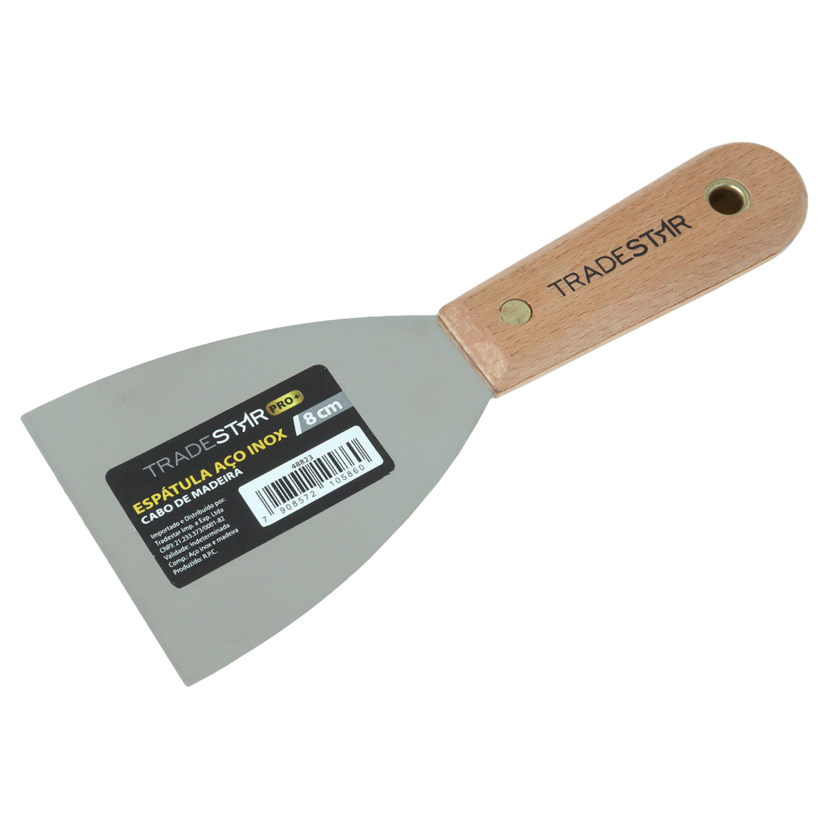 Kit 5 Espátula 8 cm Aço Inox Multiuso Tradestar para Chapa, Gesso e Drywall com cabo de madeira. Ferramenta profissional para espalhar massas, nivelar superfícies e acabamentos.