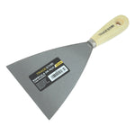 Kit 5 Espátulas Tradestar para Massa, Cola e Drywall - Aço resistente com cabos de madeira ergonômicos. Ideal para profissionais e projetos DIY. Inclui espátulas de 4, 6, 8, 10 e 12 cm para diversas aplicações em pintura, gesso e reformas.