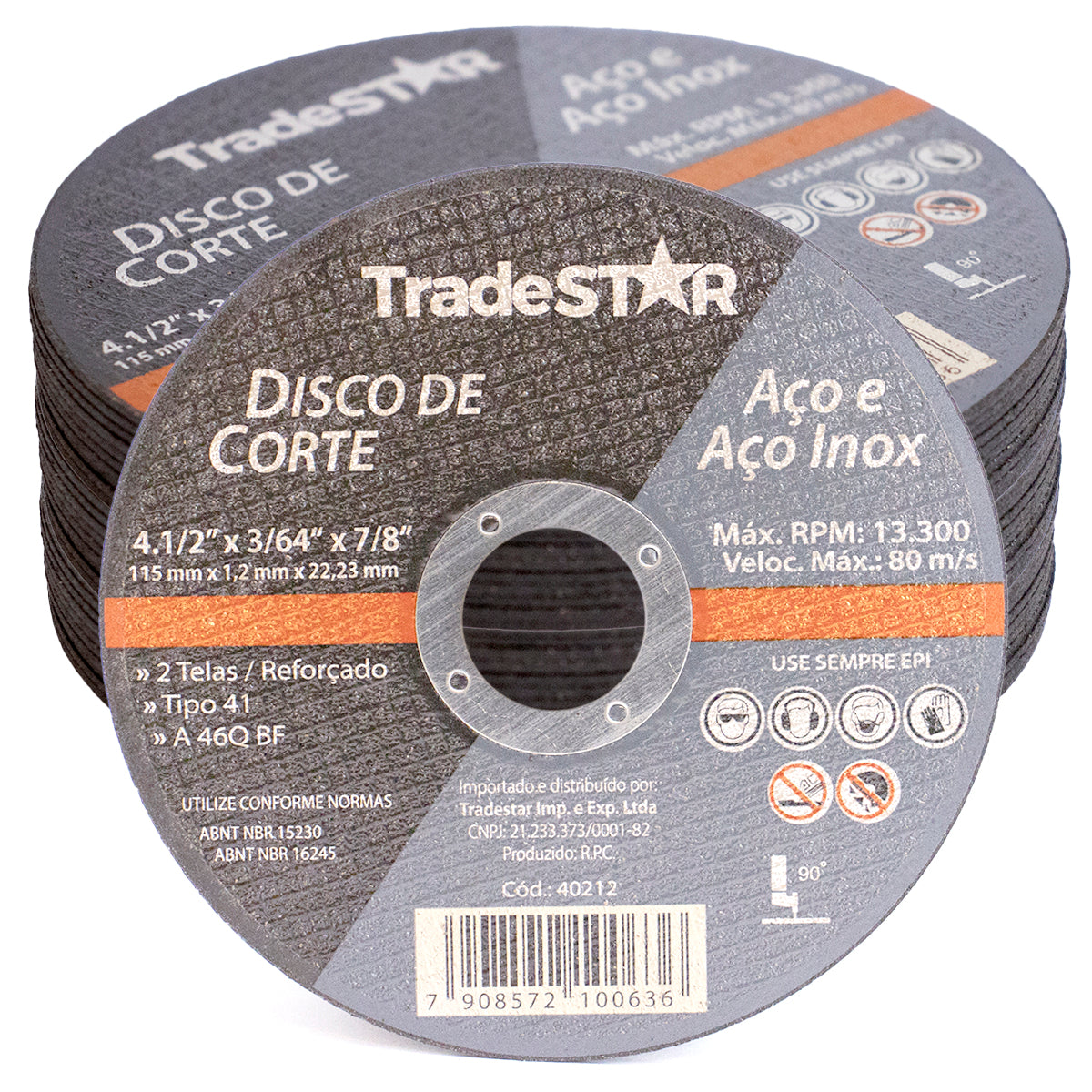 Disco de corte fino para inox 4.1/2 x 1,2 mm Tradestar, ideal para esmerilhadeira, com 100 peças. Disco abrasivo para cortes precisos em aço inox e outros metais, com alta durabilidade e eficiência. Ferramenta essencial para serralheiros e trabalhos de metalurgia.