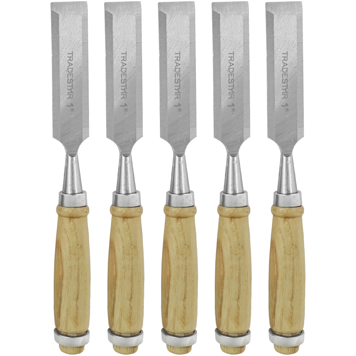 Kit 5 Formão para Madeira Tradestar 1 Polegada (25mm) - Ferramenta para entalhe e corte preciso em madeira, ideal para marcenaria e artesanato. Cabo ergonômico e lâmina de aço resistente.