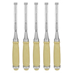 Kit 5 Formão Madeira Corte Entalhe 1/2 Pol 12MM Tradestar - Conjunto de formões Tradestar com lâminas de aço e cabos ergonômicos de madeira, ideal para entalhes, marcenaria e carpintaria. Ferramentas manuais de alta qualidade para artesãos e entusiastas DIY.