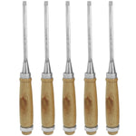 Kit 5 Formão para Madeira Corte e Entalhe 1/4 Pol Tradestar - Ferramentas para marcenaria e artesanato, lâminas afiadas e cabo ergonômico para cortes precisos em madeira.