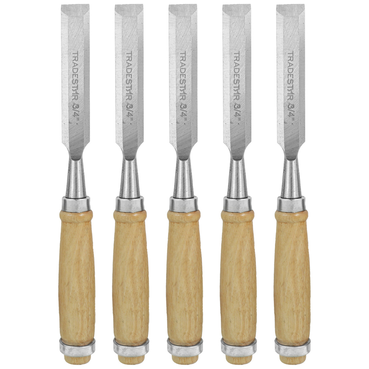 Kit 5 Formão para Madeira Tradestar 3/4 Pol 19MM - Ferramentas para entalhe e marcenaria, com lâminas de aço de alta qualidade e cabos ergonômicos para corte preciso em projetos de madeira.