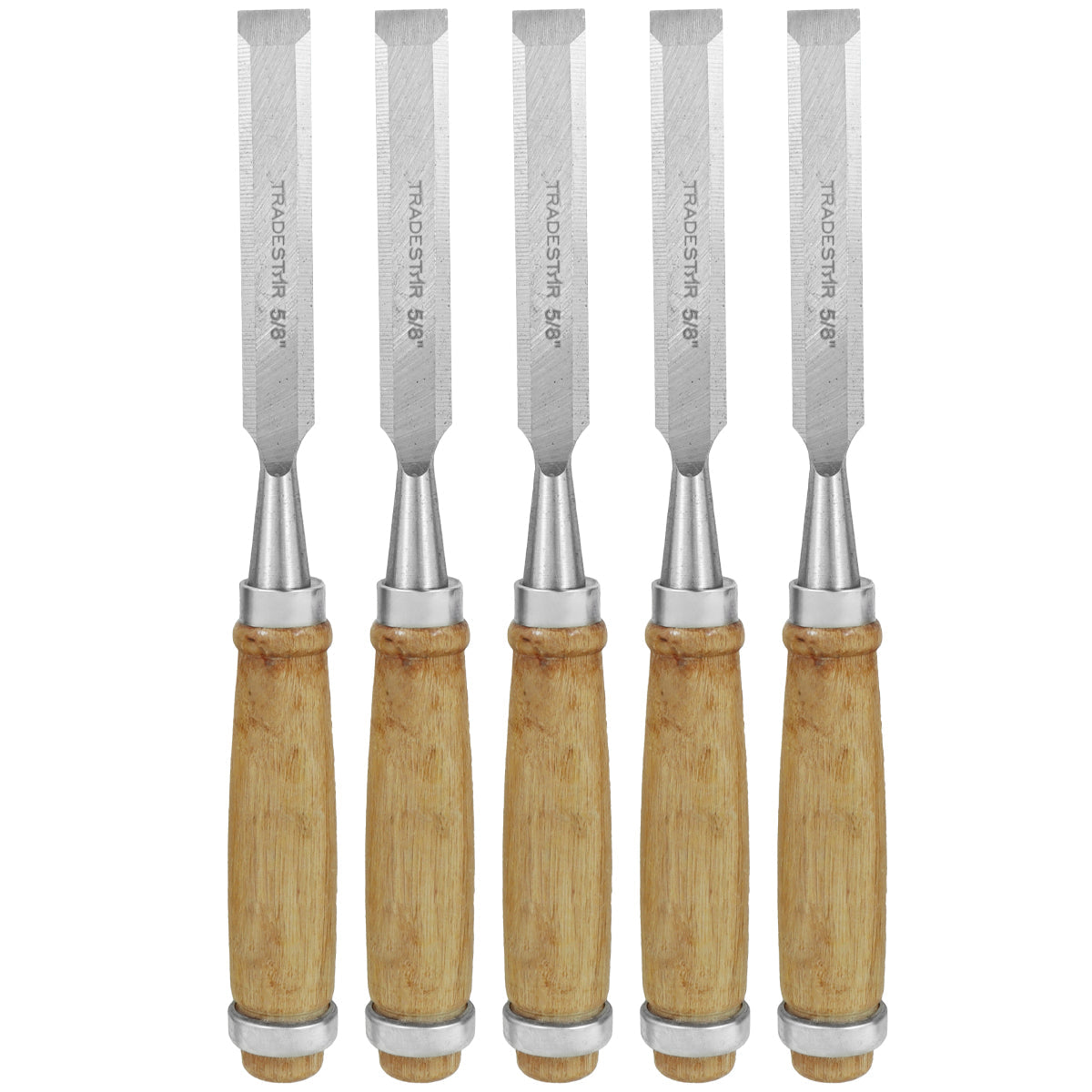 Kit 5 Formão Madeira Corte Entalhe 5/8 Pol 16MM Tradestar - Formões de aço de alta qualidade com cabo ergonômico para entalhes precisos em madeira. Ferramentas ideais para marcenaria, carpintaria e projetos DIY.