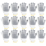 Kit com 15 pares de luvas de malha branca com pigmentação, EPI para proteção das mãos em trabalhos manuais e industriais. Luvas de tricot, ideais para jardinagem e outras atividades que exigem segurança e conforto.