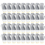 Kit com 36 pares de luvas de pano tricotada branca com pigmentos pretos, EPI TradeStar. Luvas de malha 10 polegadas ideais para trabalhos manuais, industriais e jardinagem. Oferece proteção e conforto para as mãos.