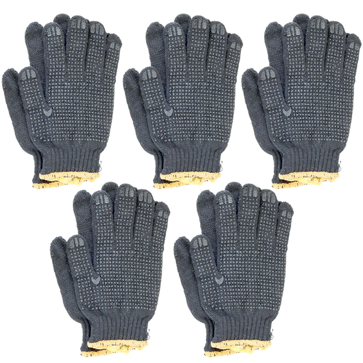 Luva de malha pigmentada preta TradeStar, kit com 5 pares. EPI para proteção das mãos em trabalhos manuais, industriais e jardinagem. Luvas de segurança com alta resistência e conforto, ideais para uso contínuo.