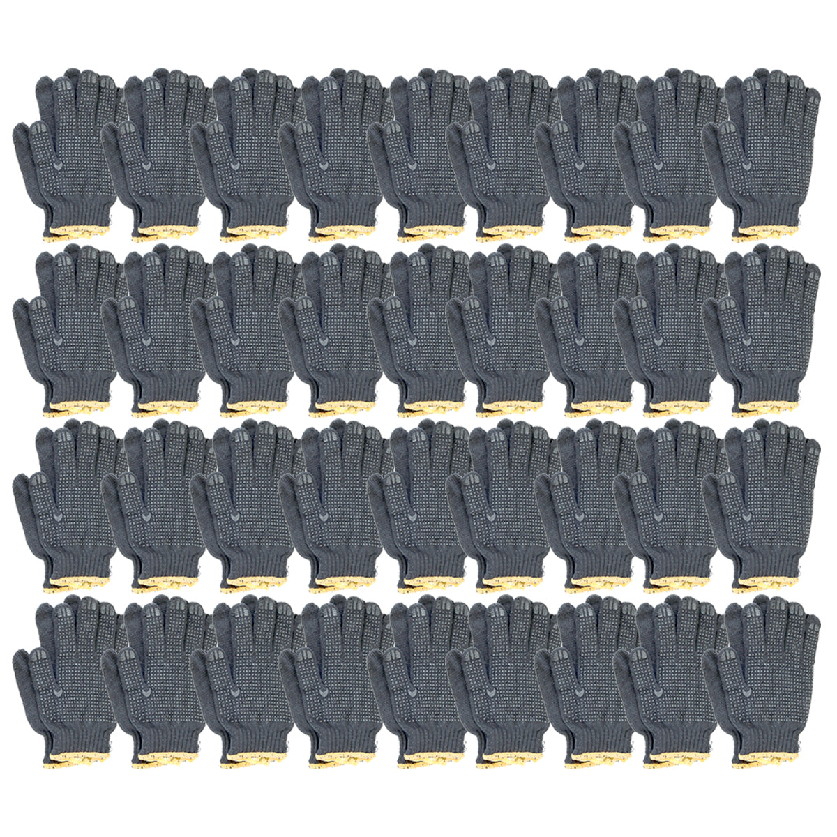 Kit com 36 pares de luvas de pano tricotada de malha pigmentada preta EPI TradeStar. Luvas de segurança de alta resistência, ideais para trabalhos manuais, industriais e jardinagem. Oferecem proteção e conforto, com design flexível e ajuste de 10 polegadas.