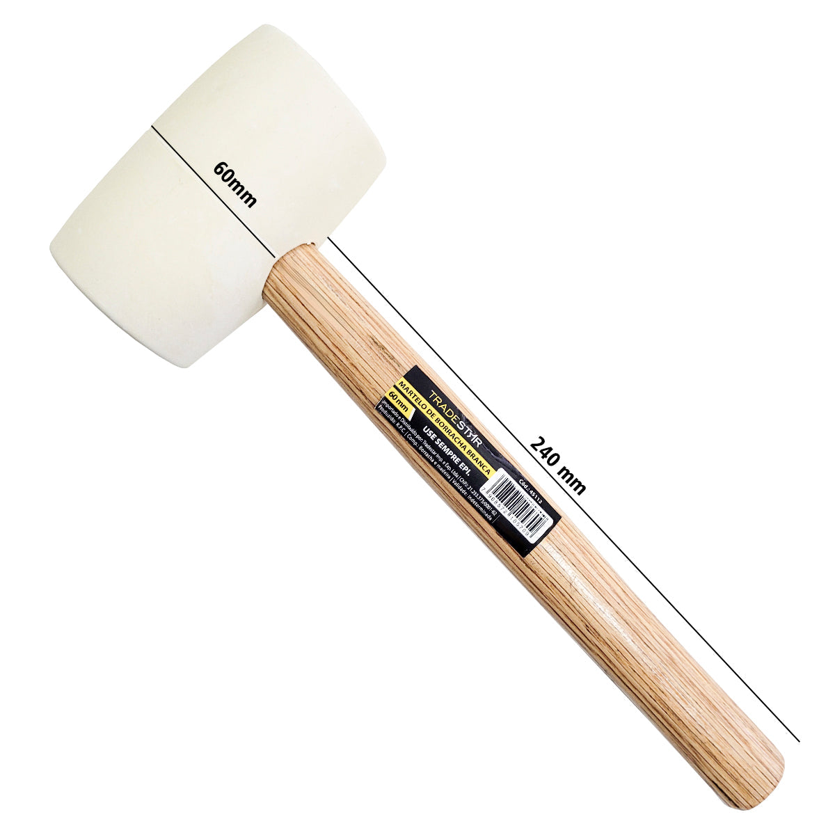 Kit Martelo de Borracha para Assentar Piso 40 e 60mm Branco Tradestar - Ferramenta ideal para instalação de pisos de cerâmica, porcelanato e outros, com cabo ergonômico e borracha branca que não danifica o material. Perfeito para profissionais e projetos DIY.