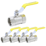 Kit com 5 registros de esfera Tradestar com alavanca amarela e corpo em liga de zinco, conexão 3/4. Ideal para controle de fluxo de água em sistemas hidráulicos.
