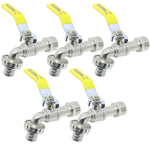 Kit com 5 Torneiras Esfera para Jardim Tradestar com bico 1/2 x 3/4 em metal. Ideal para uso externo, com design resistente e elegante, perfeito para conectar mangueiras e facilitar a irrigação.