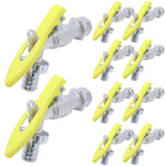 Kit com 10 torneiras para jardim Tradestar com esfera de 1/2 polegada e porta cadeado. Torneiras de metal com alavanca amarela, ideal para segurança e controle de água em áreas externas como jardins e quintais.