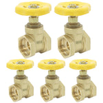 Kit 5 Válvulas Registro de Gaveta 1 Polegada Bruto Tradestar - Conjunto de 5 registros de gaveta em latão com volante amarelo, ideal para controle de fluxo em sistemas hidráulicos, resistente e durável.