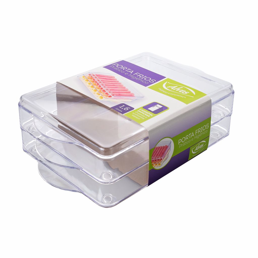 Porta Frios Empilhável 1,6L transparente para geladeira, ideal para organizar e armazenar frios, queijos e outros alimentos. Design empilhável que economiza espaço, com tampa para vedação e manter os alimentos frescos por mais tempo. Marca Alves.