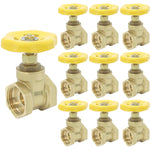 Kit 10 Válvulas Registro de Gaveta 1 Polegada Bruto Tradestar, conjunto de válvulas de bronze com volante amarelo, ideal para controle de fluxo em sistemas hidráulicos, aplicações industriais e encanamento.