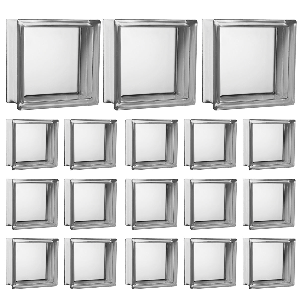 Kit 18 Tijolos Bloco de Vidro Transparente 19x19x8 Tradestar - Blocos de vidro transparentes para construção, ideais para paredes, divisórias e fachadas. Proporcionam luminosidade e design moderno. Kit com 18 unidades, modelo liso transparente.