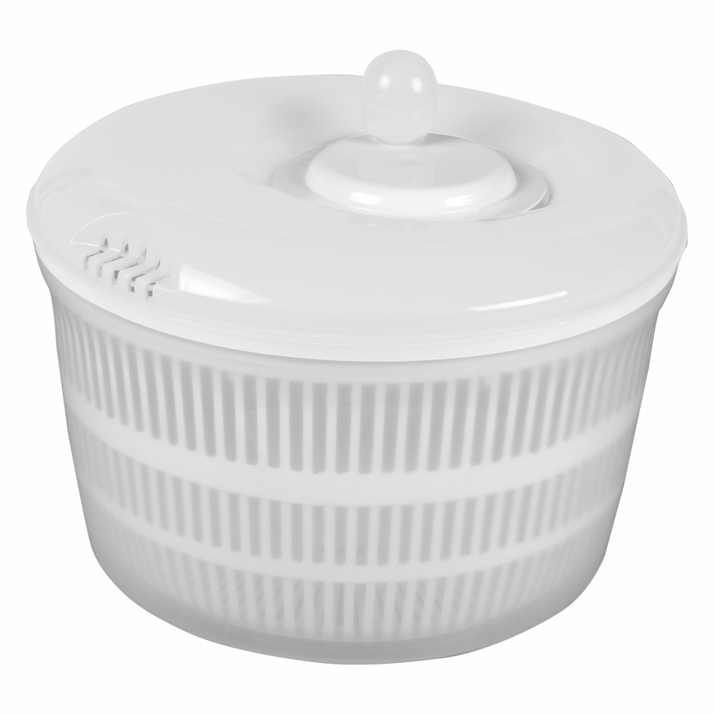 Secador de salada branco 4,5L para legumes e verduras, centrífuga de cozinha. Ideal para manter saladas frescas e crocantes. Possui design compacto, fácil de usar e limpar.