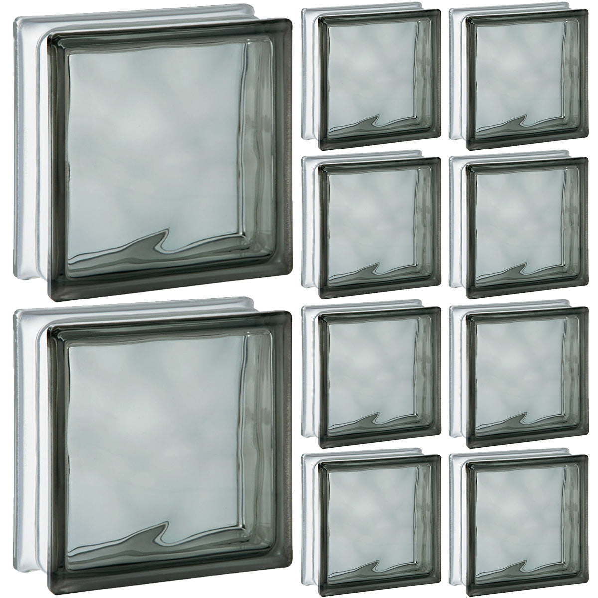 Kit 10 Tijolos Bloco de Vidro Wave Colorido Cinza 19x19x8 - Ideal para paredes, divisórias e projetos decorativos. Blocos de vidro cinza com design wave, proporcionando claridade e um toque moderno para ambientes internos e externos.