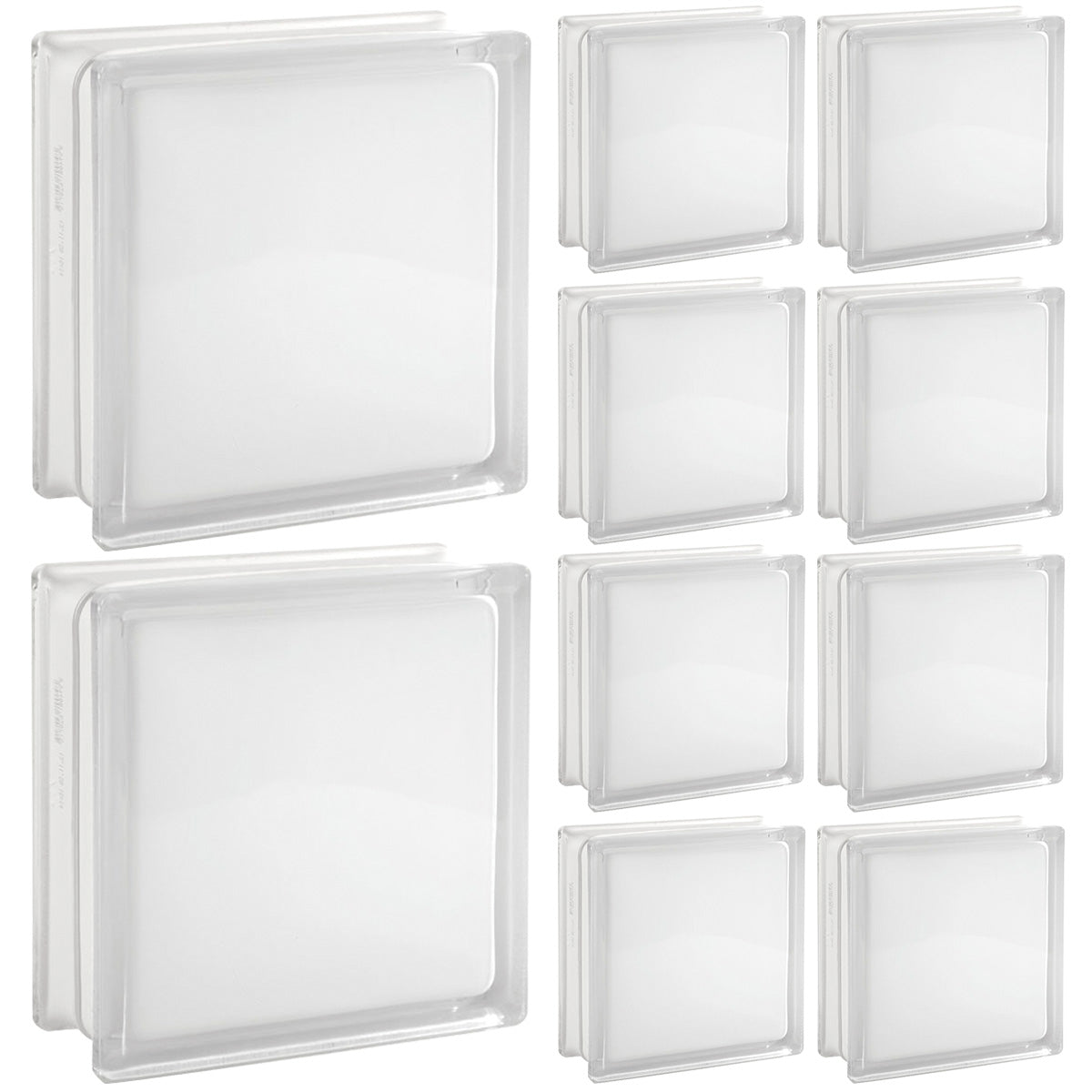 Kit 10 Blocos de Vidro Branco Tradestar 19x19x8cm - Ideal para paredes divisórias, decoração e projetos de iluminação. Blocos de vidro quadrados, translúcidos, para ambientes internos e externos. Produto original, com garantia e envio imediato.