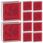 Kit 10 Tijolos Bloco de Vidro Colors 19x19x8 Vermelho - Blocos de vidro quadrados vermelhos para decoração e construção, ideais para paredes, divisórias e projetos de design de interiores e exteriores. Kit com 10 peças, pronto para entrega.