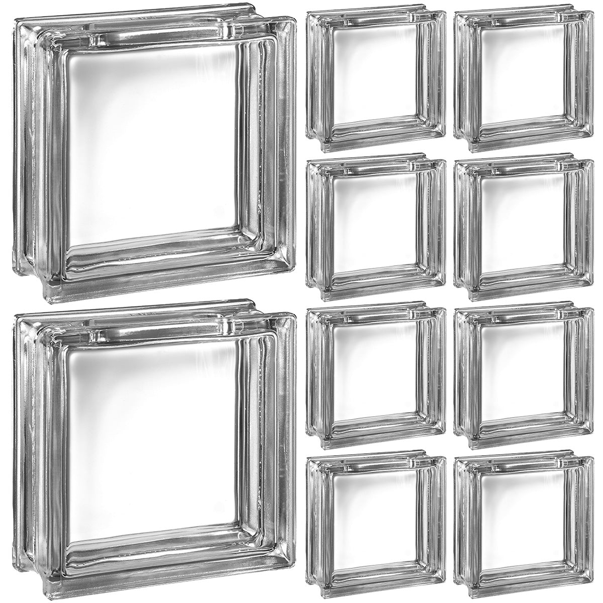 Kit 10 Tijolos Bloco de Vidro Transparente 19x19x8 Cristal - Blocos de vidro transparentes para decoração e construção, ideais para criar ambientes com design personalizado e aproveitar a luz natural. Perfeitos para projetos de arquitetura e design de interiores.
