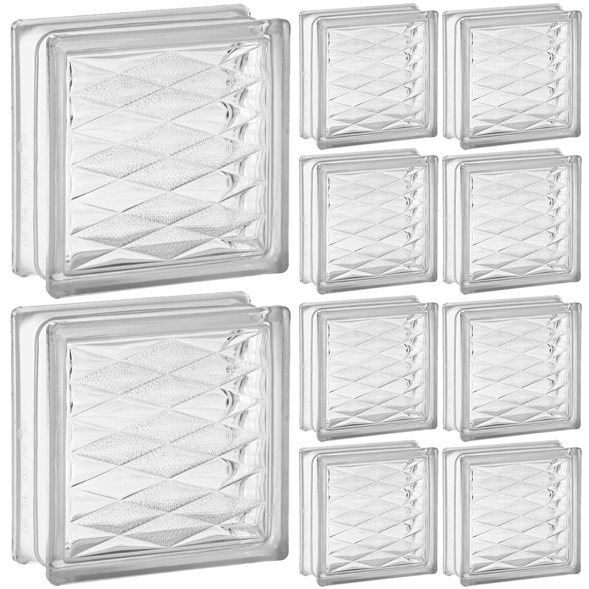 Kit 10 Tijolos Bloco de Vidro Transparente 19x19x8 com design losangos, ideal para projetos de design de interiores e decoração. Blocos de vidro transparentes para criar ambientes com luz natural e designs personalizados.