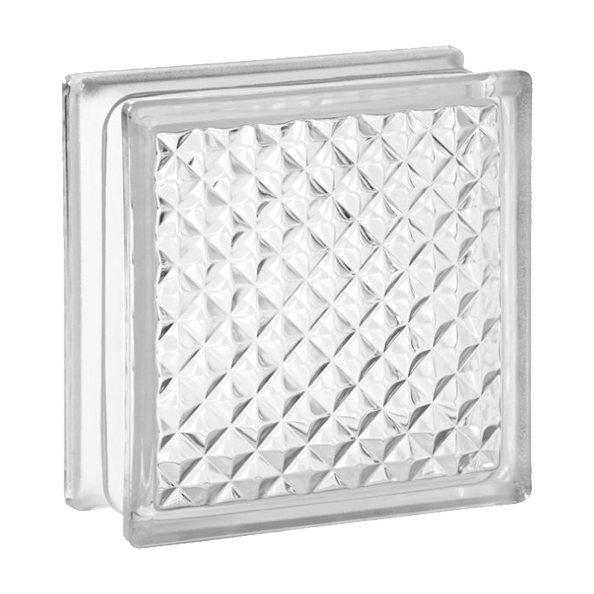 Bloco de Vidro Transparente 19x19x8 Mini Pirâmides - Kit com 10 unidades, ideal para decoração e design de interiores, permitindo a passagem de luz e criando efeitos visuais únicos. Perfeito para projetos personalizados e ambientes modernos.