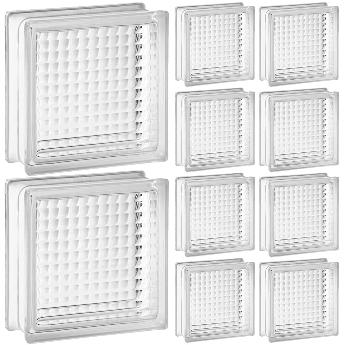 Kit 10 blocos de vidro transparente 19x19x8 com design de rajadas, ideal para projetos de design de interiores e arquitetura, proporcionando elegância e iluminação natural. Perfeito para criar paredes, divisórias e detalhes decorativos em ambientes residenciais e comerciais.