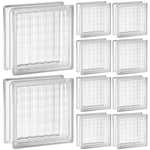 Kit 10 blocos de vidro transparente 19x19x8 com padrão xadrez, ideal para decoração e design de interiores. Blocos de vidro para construção e projetos criativos, permitindo a passagem de luz e criando ambientes personalizados.