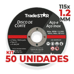 Disco de Corte Fino Inox 4.1/2 x 1,2 mm Tradestar - Kit com 50 unidades, ideal para esmerilhadeira, cortes precisos em aço inox e outros metais. Disco abrasivo reforçado para uso profissional e DIY.